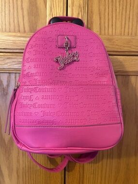 Juicy Couture Hot Pink Embossed Logo Mini Backpack with Charm